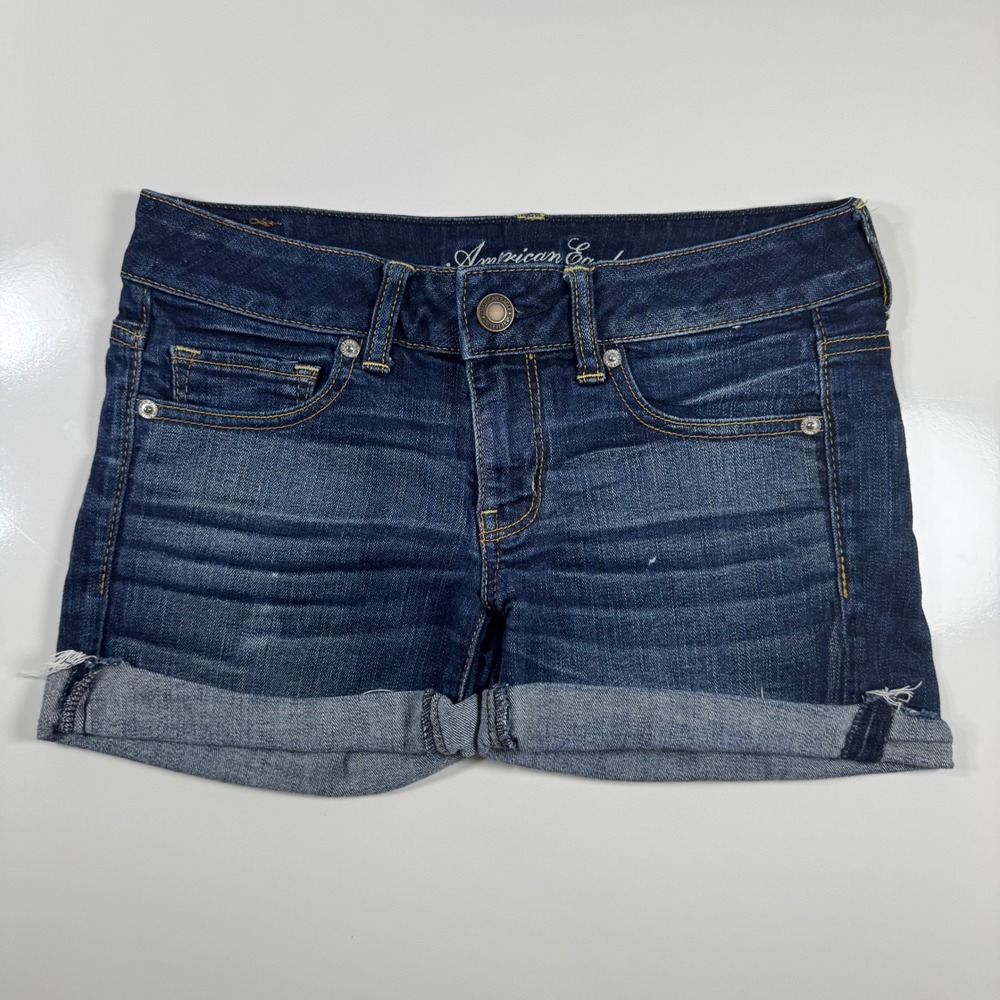 American Eagle Women's Denim‎ Shorts Cuffed Stretch Dark Wash Casual Size 6